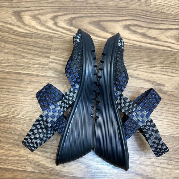Bernie Mev Wedge Sandal Slip-On Open Toe Women’s Size 41 US 10 Black Blue Gray - Picture 3 of 11